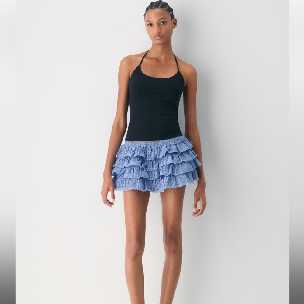 NWT Aritzia Blue Theo poplin Tiered Mini Skirt size xs